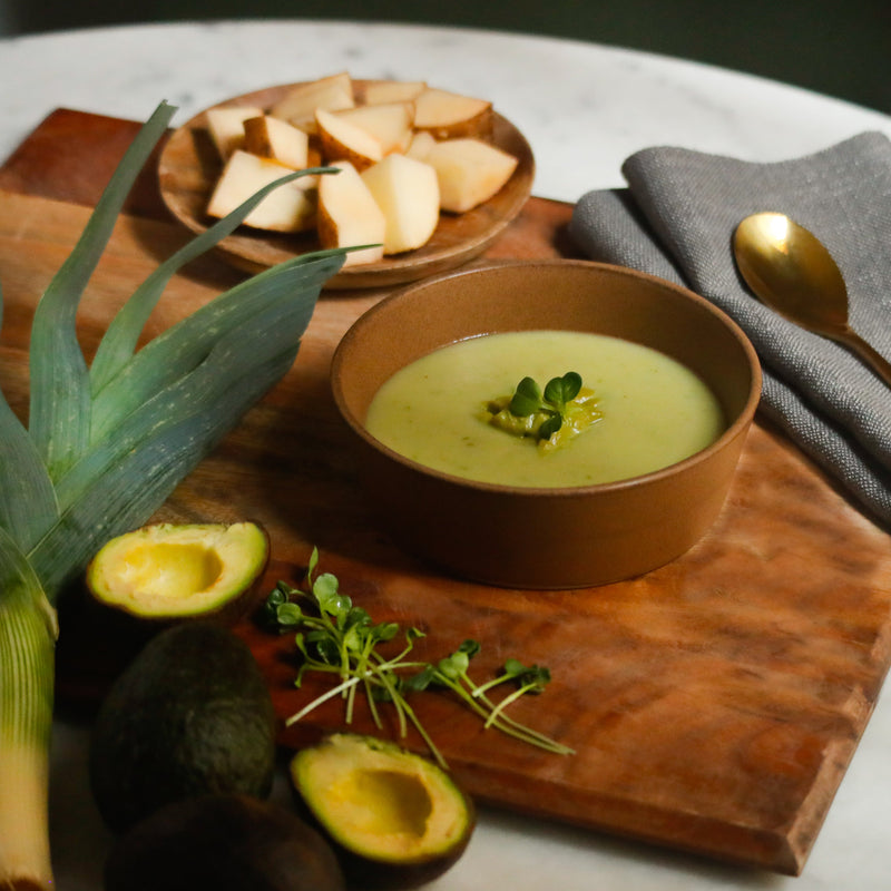 Leek & Potato Soup with Avocado Cream