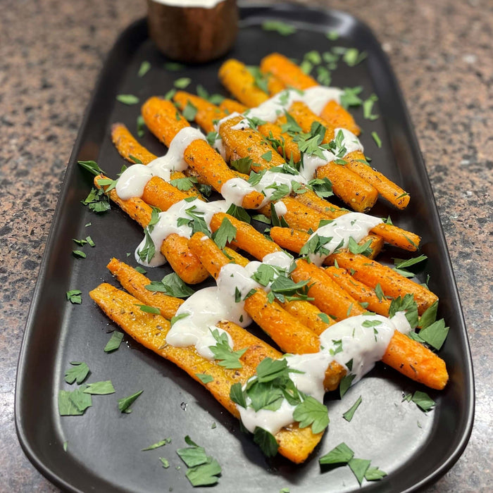 Roasted Carrots with tangy yogurt dressing