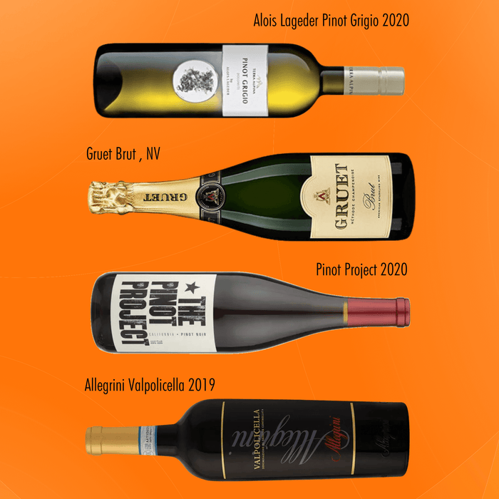 Six Wines Under $15 - April Edition featuring Muga Blanco, Alois Lageder, Gruet, Pinot Project, Alleggerini, and Pedroncelli.