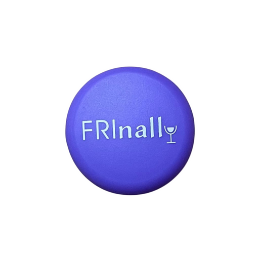 Purple wine cap featuring the word 'FRInally', part of the Black Friday Single Wine Cap Collection.