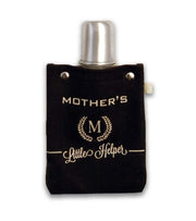 Mother's Helper 120ml canvas flask with black cover and metal top, designed for beverages and spirits.