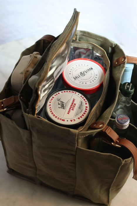 Caper Green Market Tote with adjustable handles and Insulated Insert