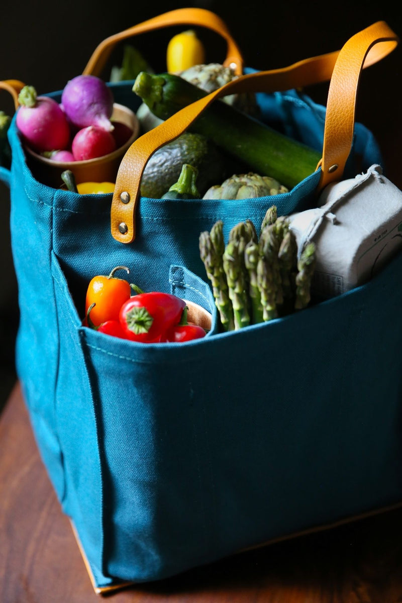 Petrol Blue Multi-Pocket Canvas Market Tote