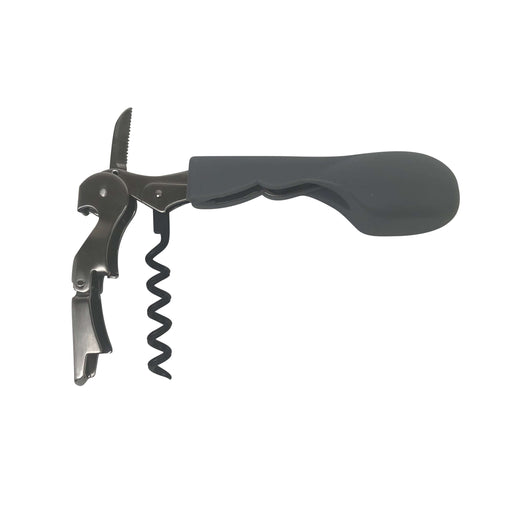 Grey Ergonomic corkscrew with comfortable handle for easy wine bottle opening, reducing hand strain and cork breakage.