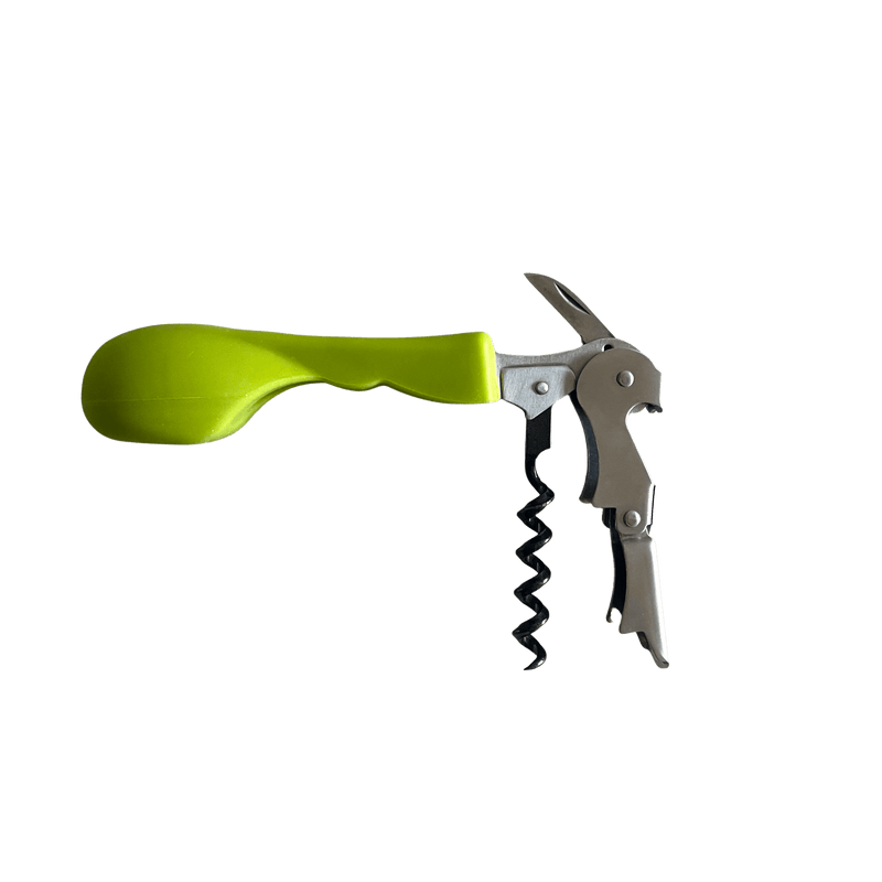 Ergonomic corkscrew with a comfortable green handle for easy wine bottle opening.