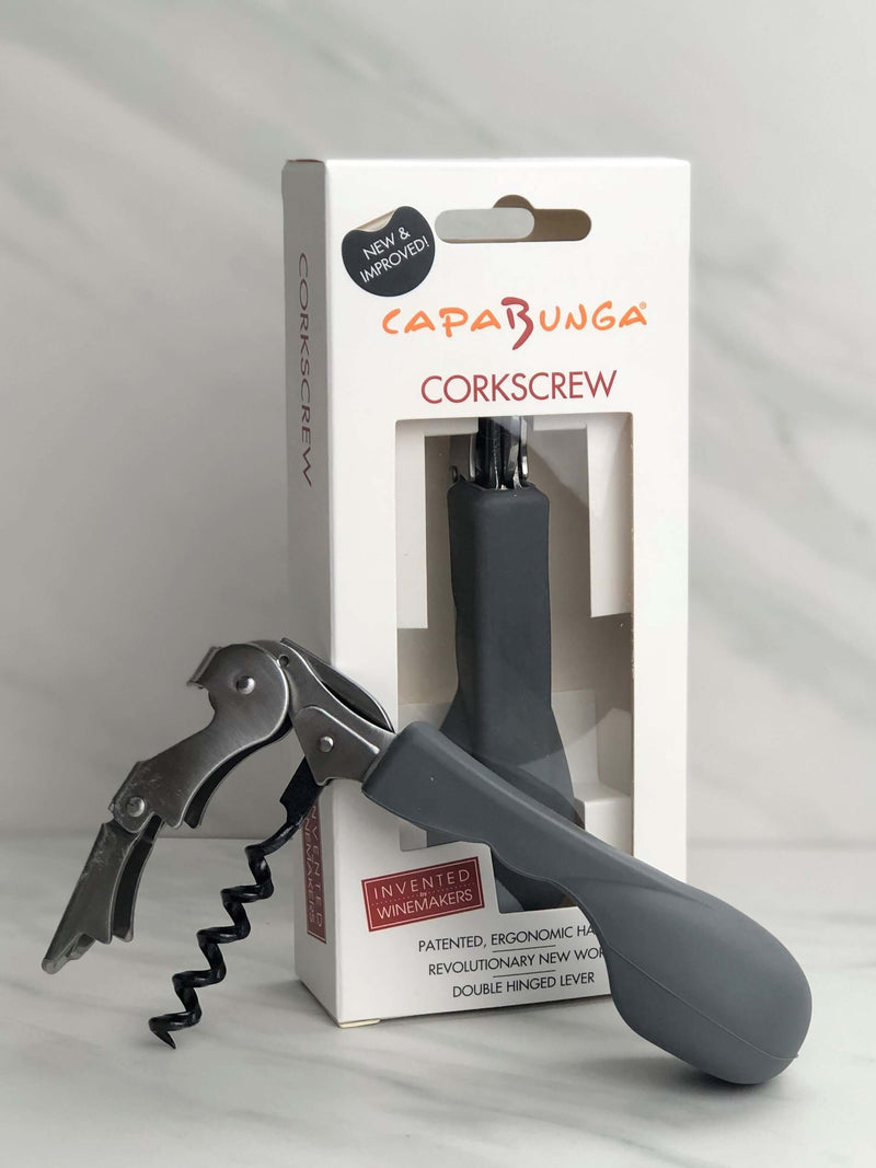 Ergonomic corkscrew with comfortable handle, designed for easy bottle opening and cork removal.