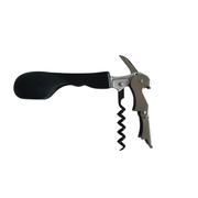 Silicone handled corkscrew with a metal lever and spiral corkscrew, designed for easy wine bottle opening.