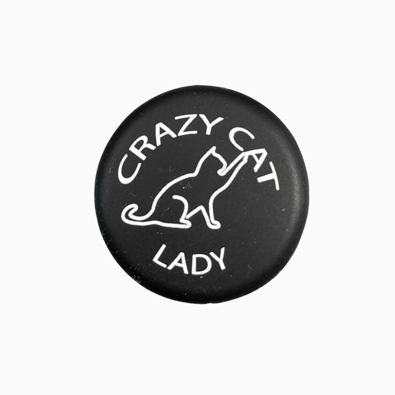 Silicone wine cap featuring 'Crazy Cat Lady' design with a cat silhouette.