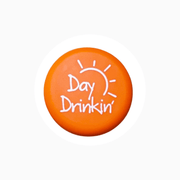 Orange silicone wine cap with text "Day Drinkin'" and sun graphic design.