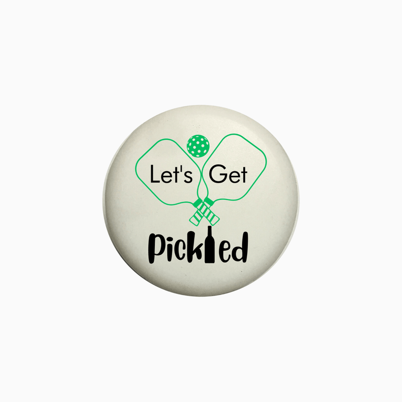 Lets Get Pickled silicone wine cap design with playful balloon graphics