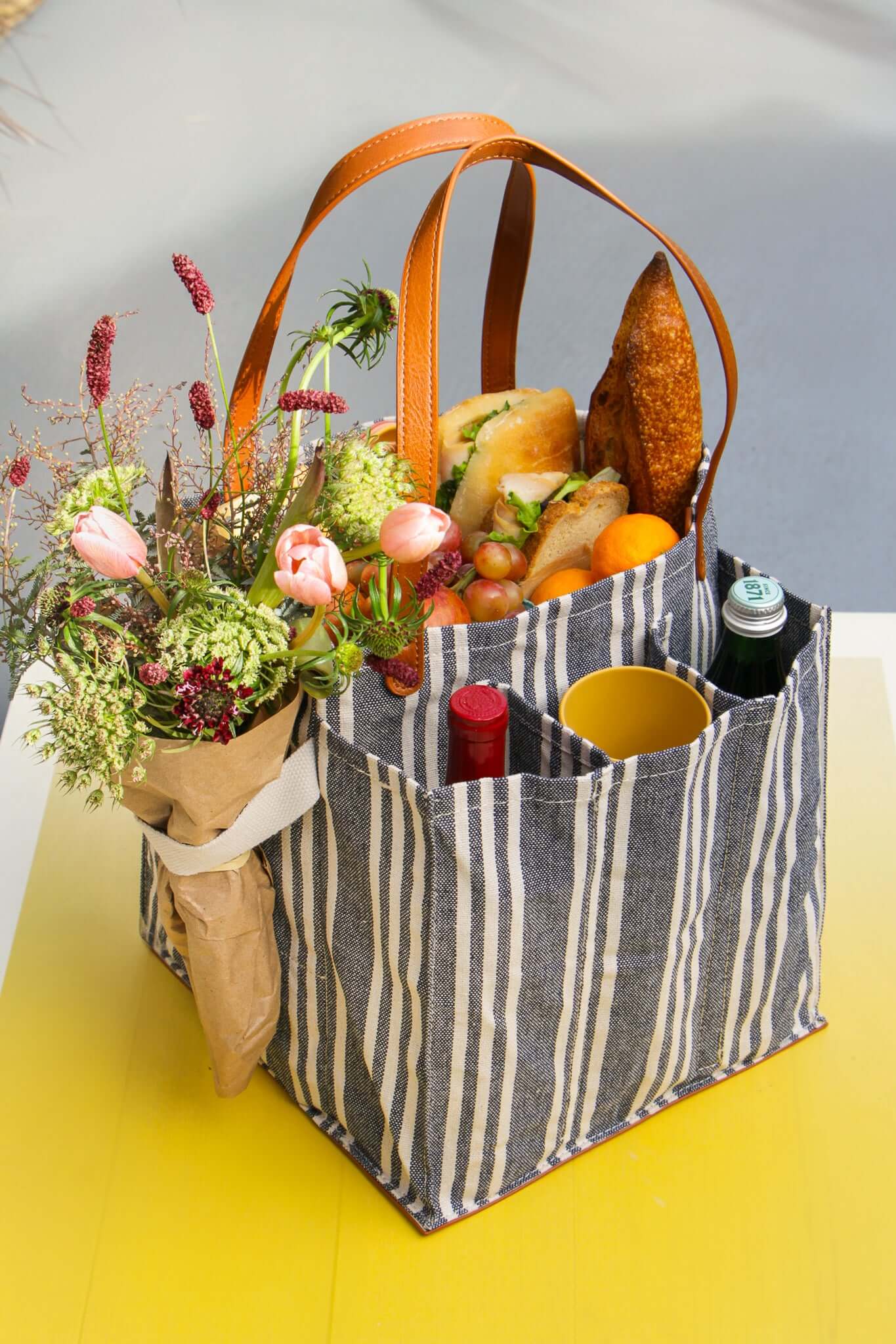 Striped Multi-Pocket Canvas Market Tote | CapaBunga