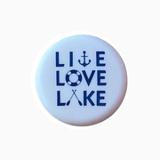 Silicone wine cap featuring the phrase 'Live Love Lake' with nautical designs.