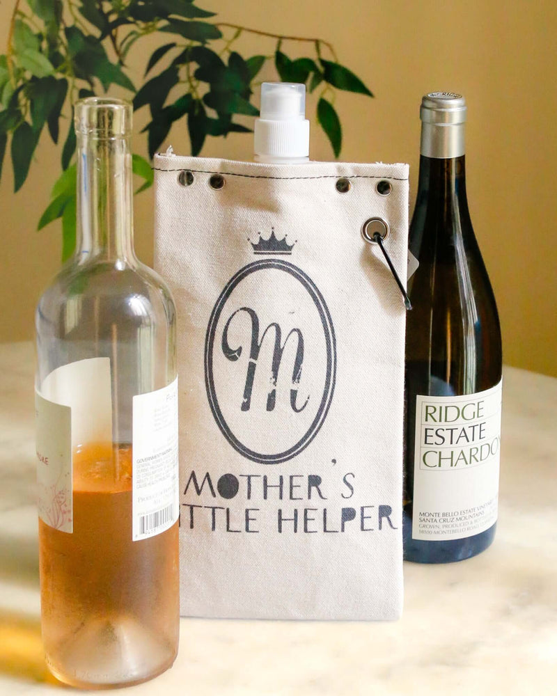 Mother's Helper 750ml canvas canteen with wine bottles, featuring a stylish design and durable cotton canvas construction.