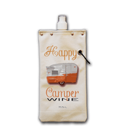 Happy Camper Wine Tote featuring a vintage trailer design, perfect for outdoor wine lovers.