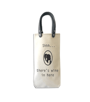 Shh There Is Wine Canvas Wine Tote with vegan leather handles for carrying wine bottles.