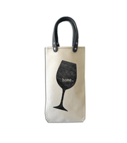 Home Canvas Wine Tote with vegan leather handles and a wine glass design, perfect for gifts and wine storage.