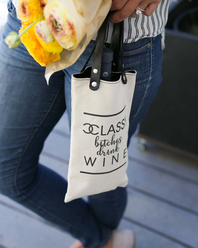 Wine Carrier/Tote with Vegan Leather Handles