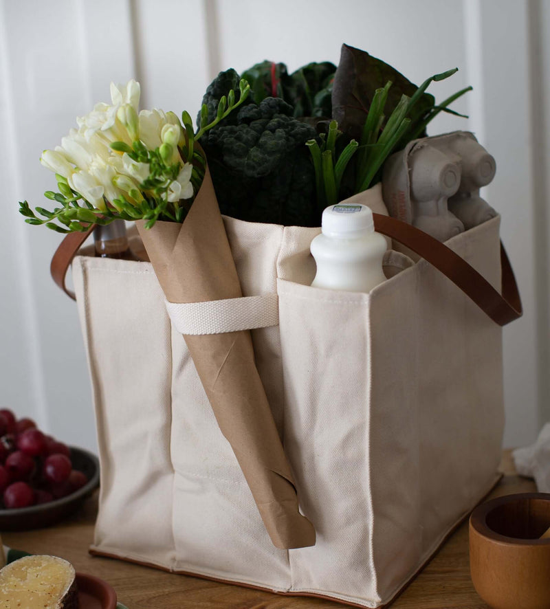  Market Tote canvas with vegan leather handles and base