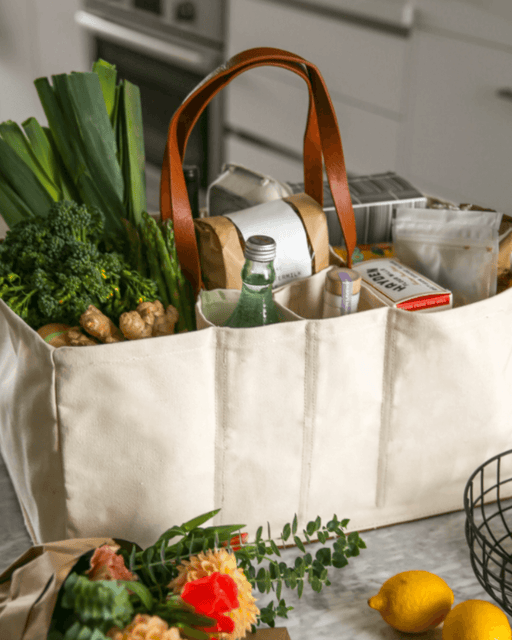 Grocery Tote canvas with vegan leather handles and base